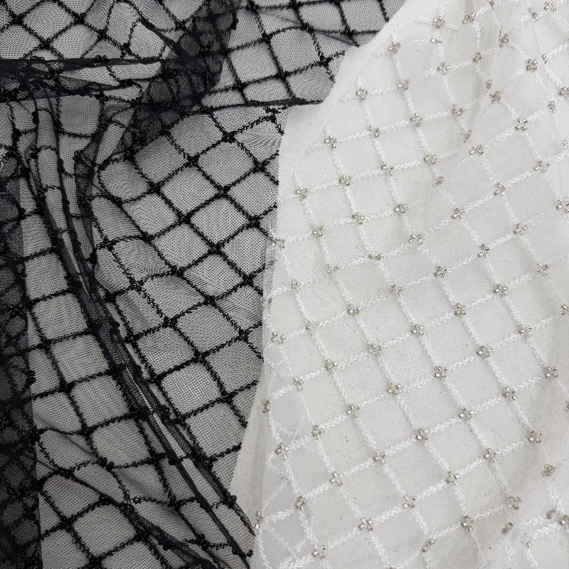 Crystal Mesh Fabric - Kain Jala Payet Bordir Manik-Manik Ripstop