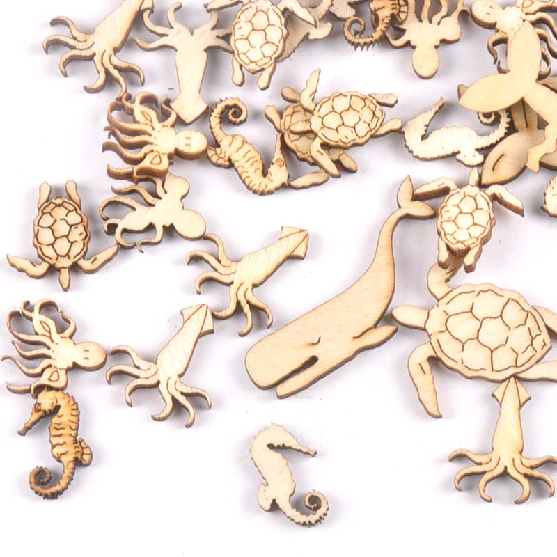Embellish Craft - 20Pcs 25-40Mm Penyu/Kuda/Paus Kayu DIY Kerajinan