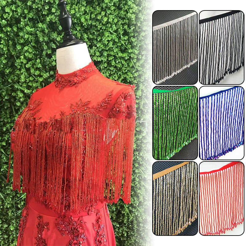 Beaded Trim Fringe - 90x15cm rumbai kristal renda manik-manik rumbai