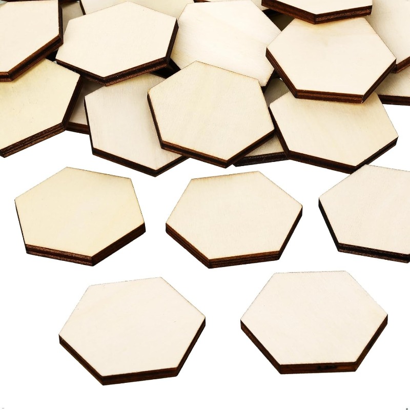Craft Embellishment - 50PCS Potongan Kayu Heksagon 4CM Belum