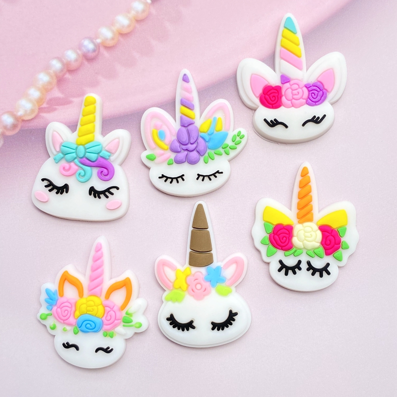 Embellishment Glue Craft - 12 Buah Kepala Unicorn Mini Lucu