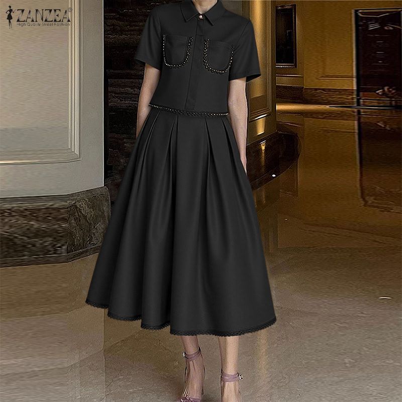ZANZEA Setelan Rok Renda Elega - Elastic Lace Trim ulasan dan harga