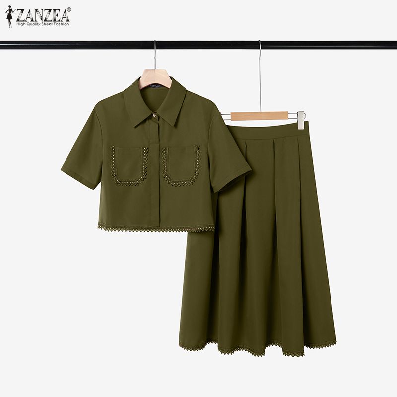 ZANZEA Setelan Rok Renda Elega - Elastic Lace Trim ulasan dan harga