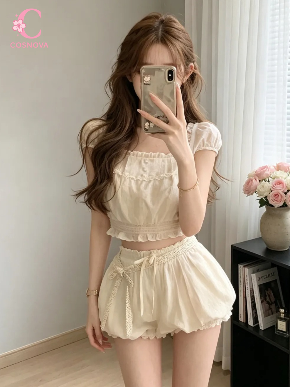 Set 2 Potong Pakaian Wanita Mu - Elastic Lace Trim ulasan dan harga