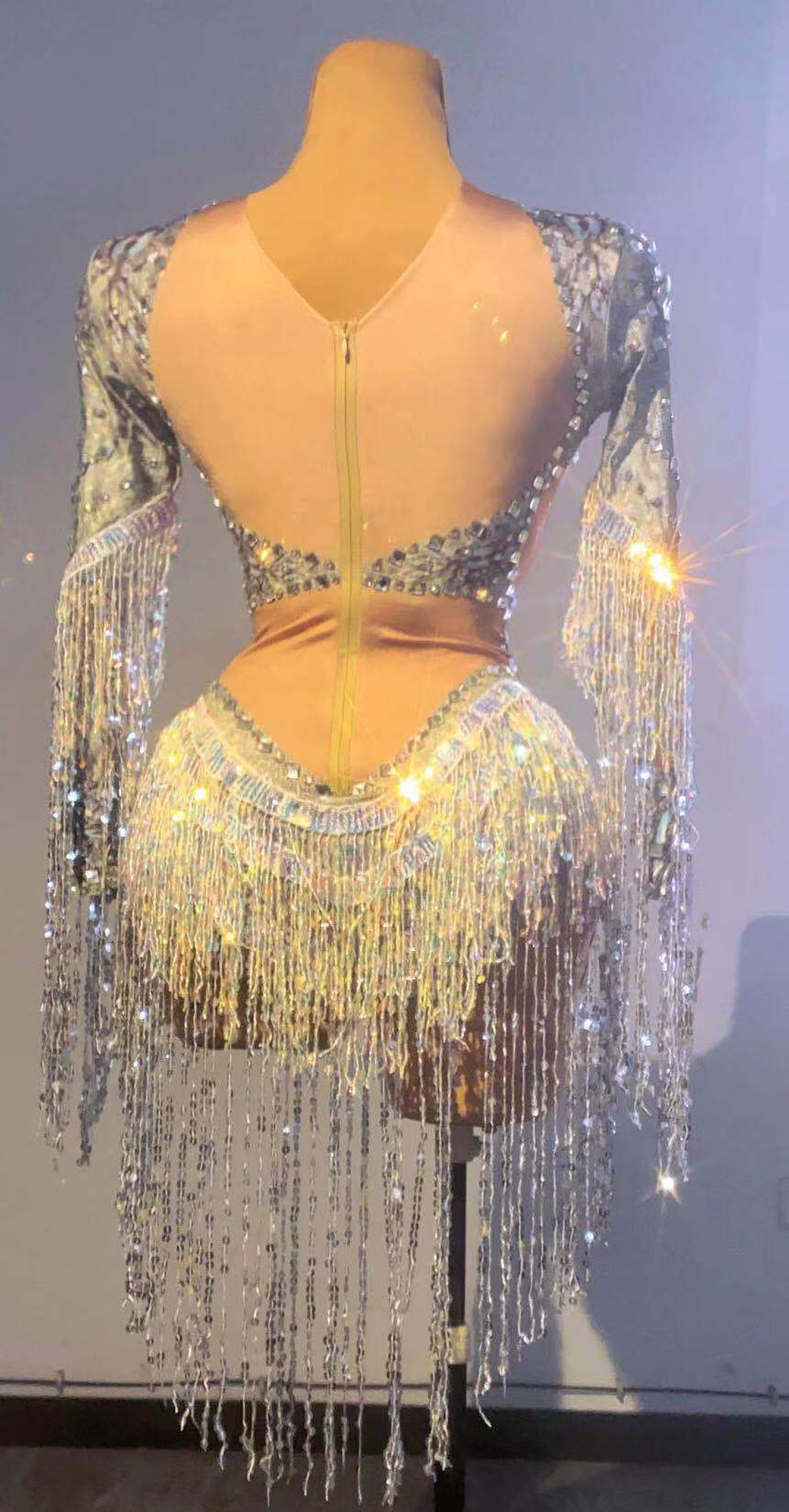 Bodysuit Pesta Rumbai Manik-ma - Rhinestone Banding Trim ulasan dan harga
