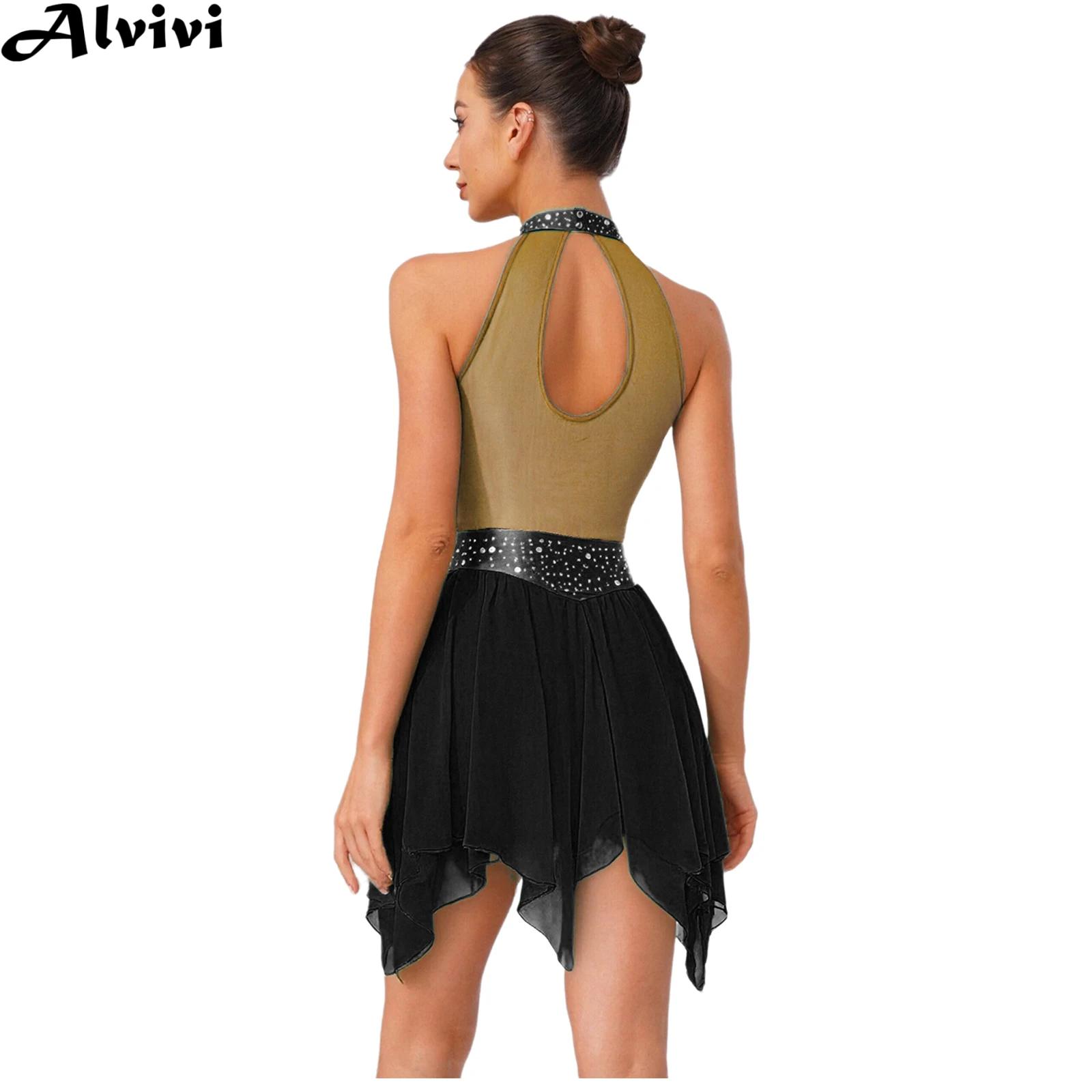 Gaun Leotard Tari Liris Wanita - Rhinestone Banding Trim ulasan dan harga