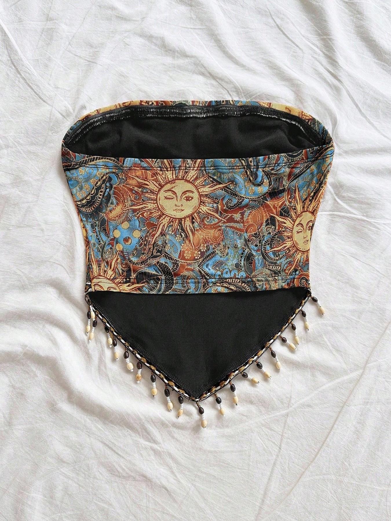 Atasan tube rajutan jala bermo - Beaded Trim Fringe ulasan dan harga