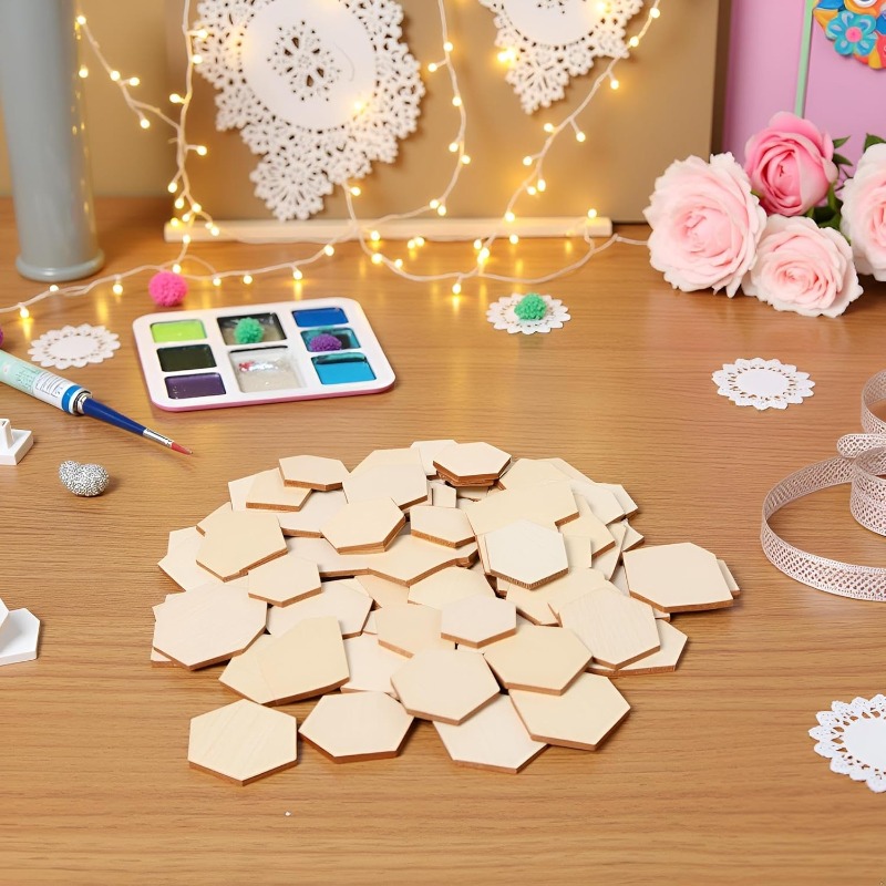50PCS Potongan Kayu Heksagon 4 - Craft Embellishment ulasan dan harga