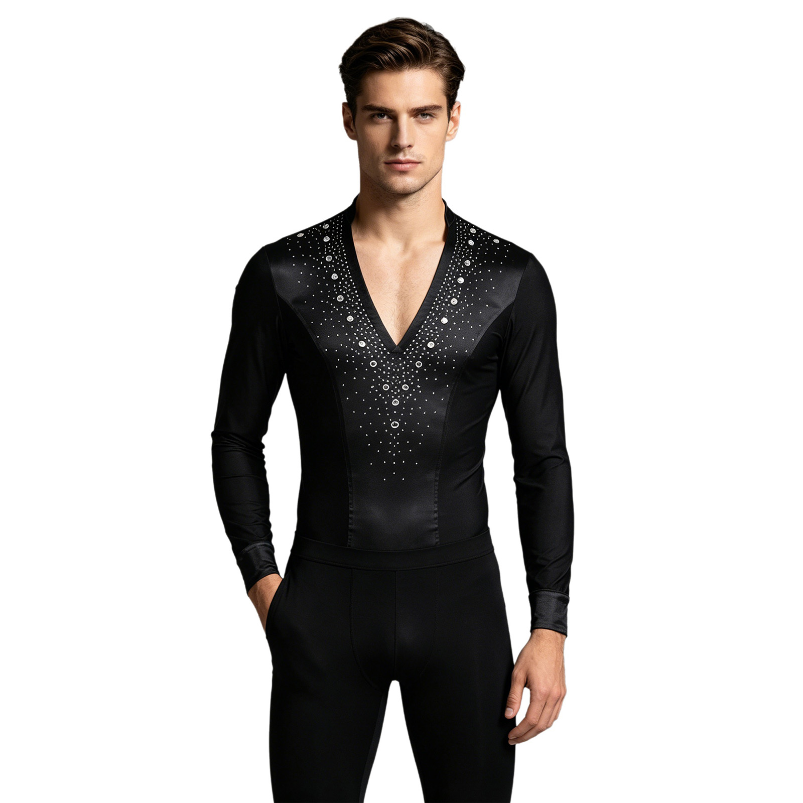Pria Latin Jazz Leotard Dansa  - Rhinestone Banding Trim ulasan dan harga
