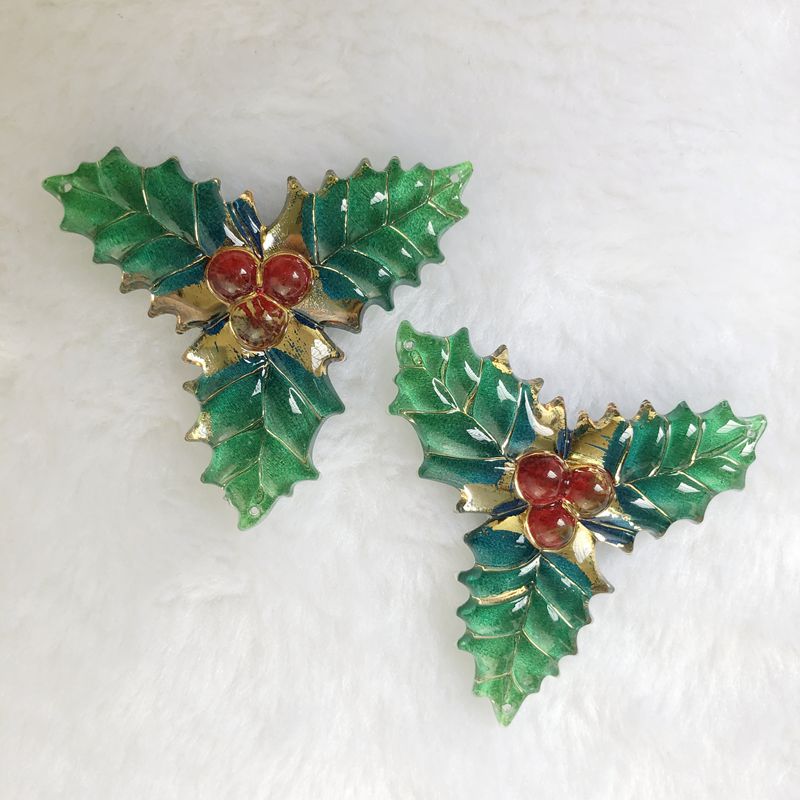 8PCS 40X41Mm Resin Natal Daun  - Embellishment Glue Craft ulasan dan harga