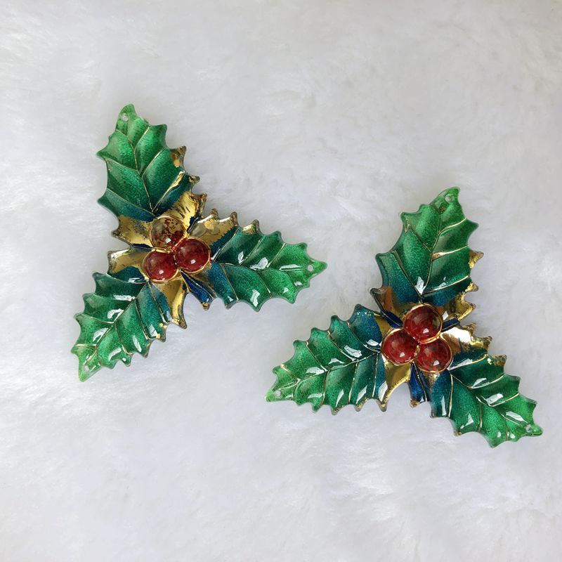 8PCS 40X41Mm Resin Natal Daun  - Embellishment Glue Craft ulasan dan harga