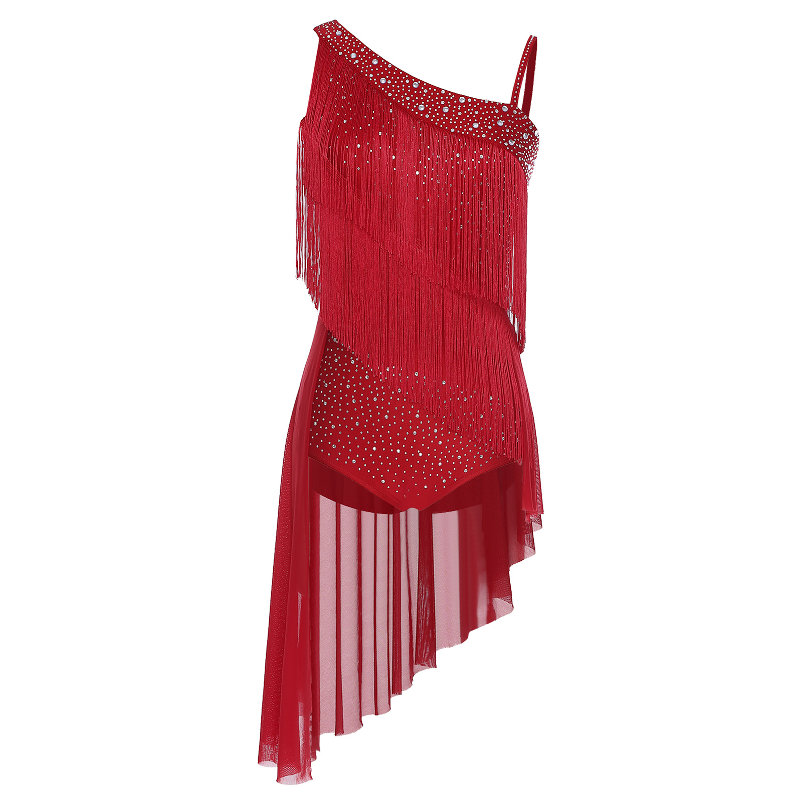 Gaun Leotard Tari Latin Rumbai - Rhinestone Banding Trim ulasan dan harga